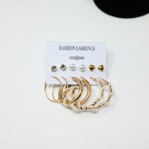 Golden Pearl Hoop Earring Set